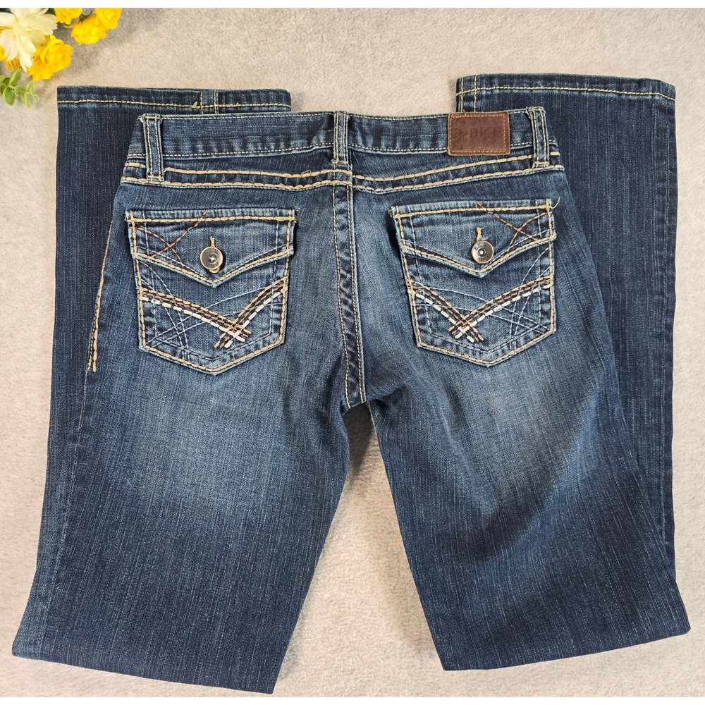 BKE Stella Bootcut Jeans Womens 27 Blue Dark Wash Stretch Low Rise Distressed